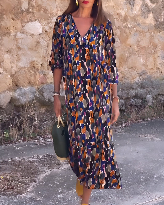 Nathalie™ | Robe Vintage à Imprimé et Col en V